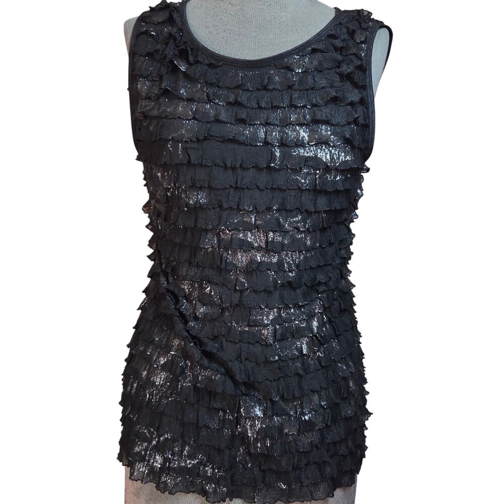 Black Silver Metallic Sleevless Blouse Size XL
